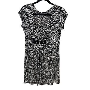 Enfocus Studio Black White Cap Sleeve Stretch Knit Bead Accent Dress Size 12